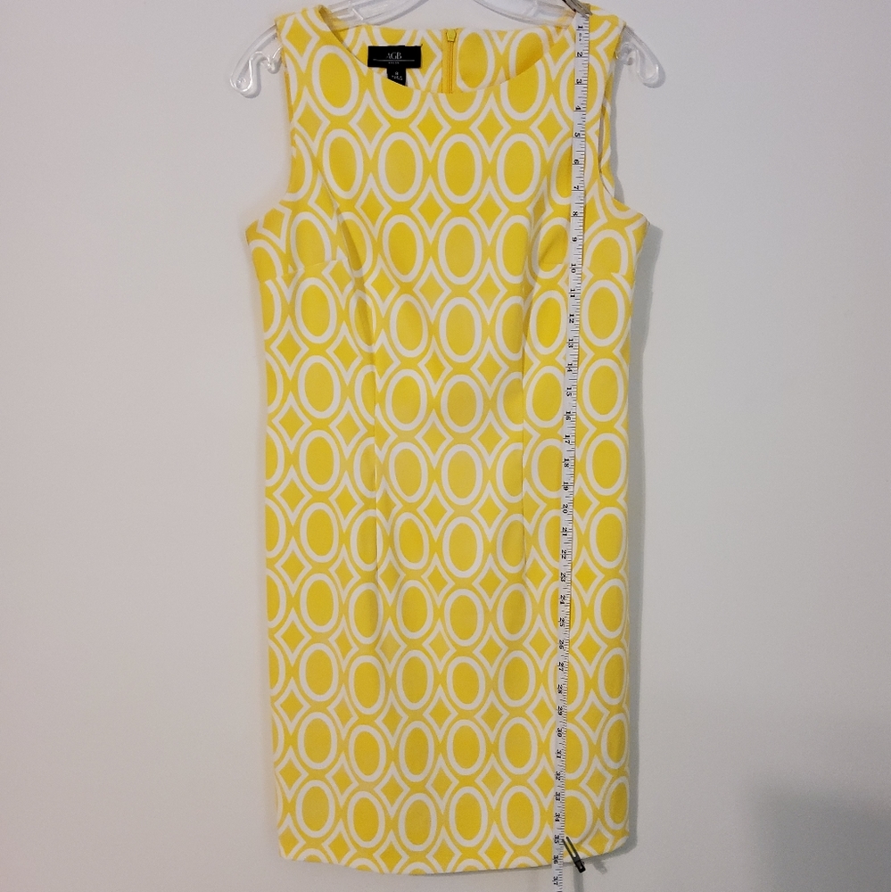 AGB DRESS SZ 8 SHEATH DRESS STRETCH YELLOW GEO PRINT SLEEVELESS BOAT NECK - Picture 2 of 9